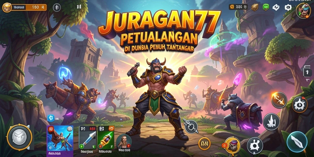 Gameplay seru JURAGAN77 dengan karakter menjelajahi dunia petualangan.