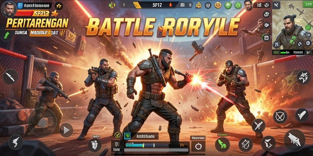 Screenshot menunjukkan aksi seru di arena Battle Royale.